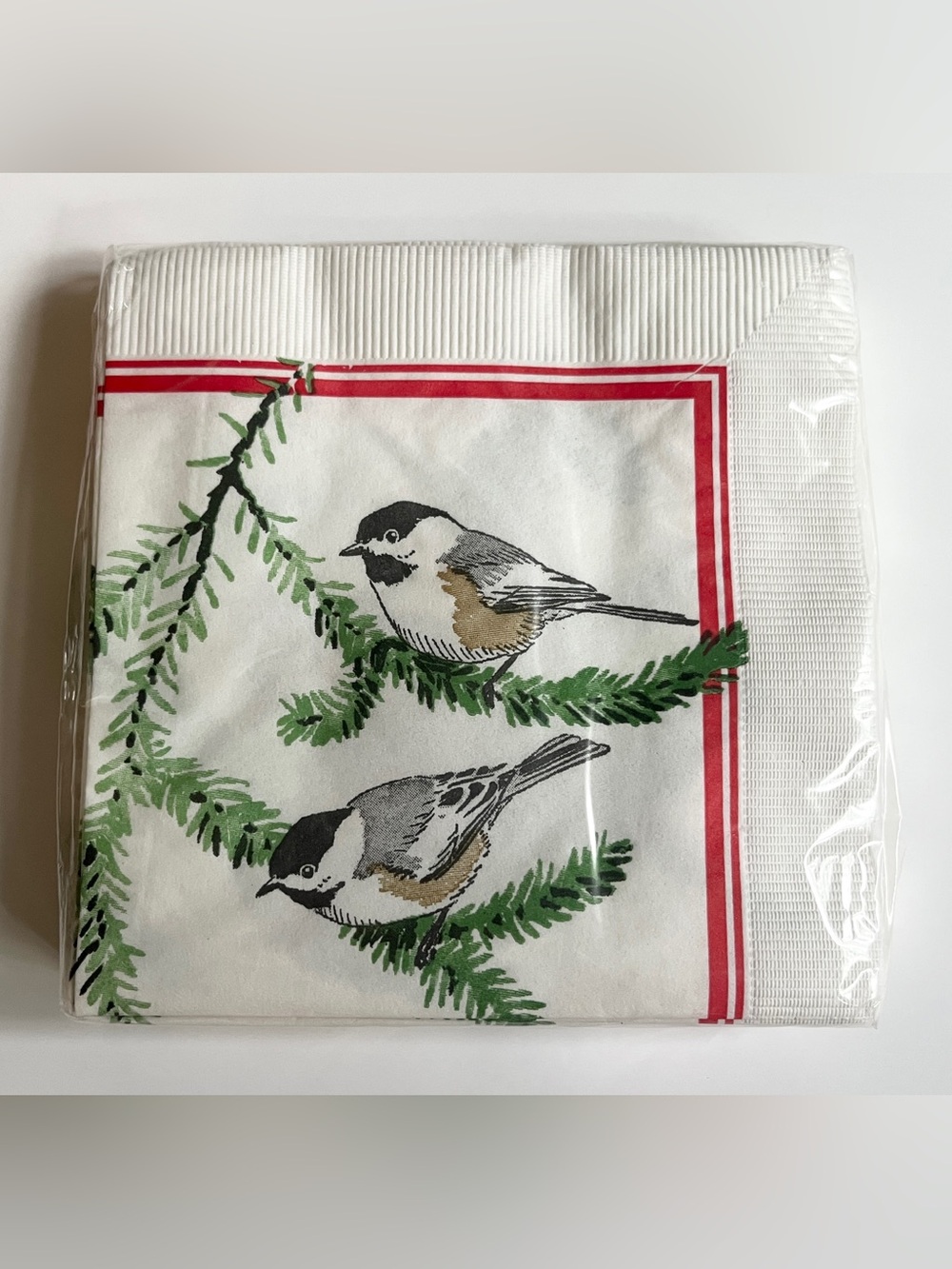 Set of 20 Vtg Beverage Napkins Chickadee Cardinal Paper Decoupage Christmas Pine